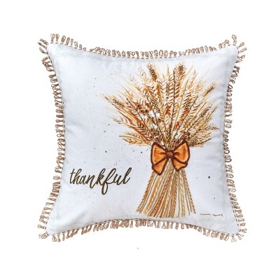 C&F Home Thankful Wheat 18" x 18" Thanksgiving Printed and Embroidered Throw Pillow