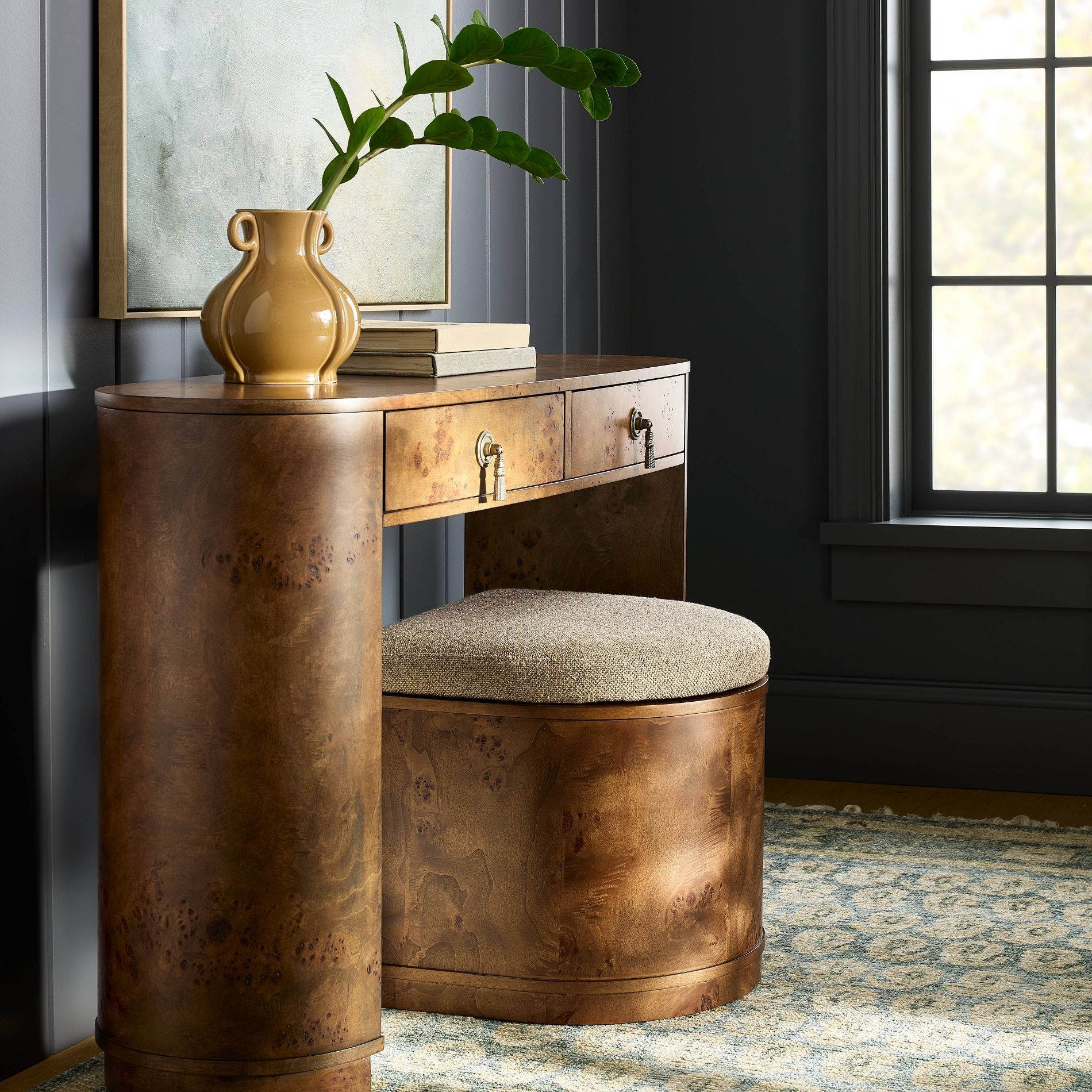 Burled Wood Upholstered Storage Ottoman Dark Brown - Threshold™ designed with Studio McGee
