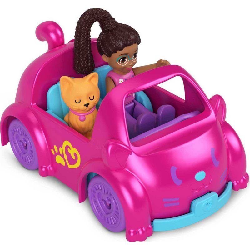 Polly Pocket Pollyville Micro Doll with Cat-Inspired Die-cast Car and Kitty Mini Figure, 3 of 5