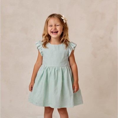 Organic Flutter Summer Dress - Green Stripes