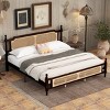 King Size Rustic Bed with Rattan Headboard and Footboard, Pine Wood Frame Bed with 10 Slats for Bedroom-Baofuwish - 3 of 4