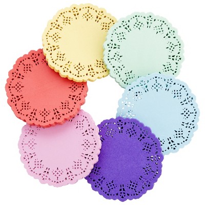 Juvale 600-Pack Mini 4.5" Round Paper Lace Doilies for Art Craft Party Table Decor, 6 Colors