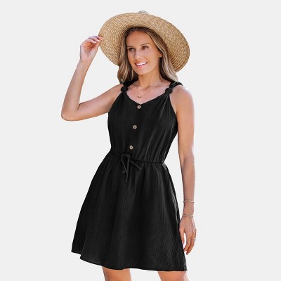 Women's Chic Button-Down Sleeveless Sundress with Drawstring Waist - Cupshe