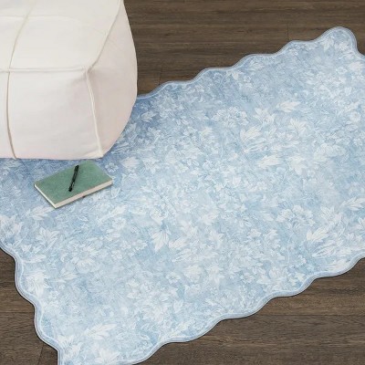 Racxily 36"x56" Feather Faux Fur Scalloped Indoor Accent Rug, Non Slip, Super Strong, Ideal for High Traffic Areas in Bedroom, Living Room