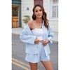 Womens Shirts Sets with Pockets Bell Sleeve Lounge Sets Casual Outfits Front Button Down Shirt with Pleated Shorts - 3 of 4