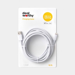 10ft USB-A to Lightning Cable - dealworthy™ White - 1 of 3
