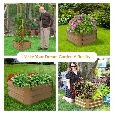 Brown Galvanized Steel Raised Garden Bed for Outdoor Plants