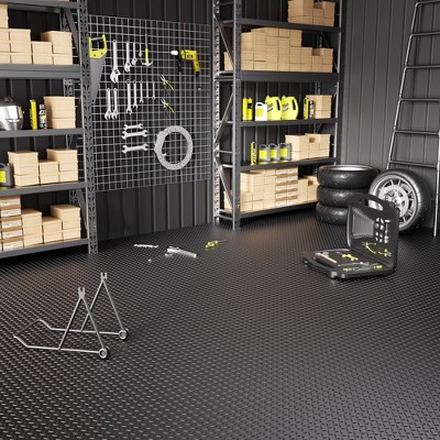 Diamond-Textured Black Garage Flooring Rolls