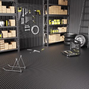 Diamond-Textured Black Garage Flooring Rolls - 1 of 4