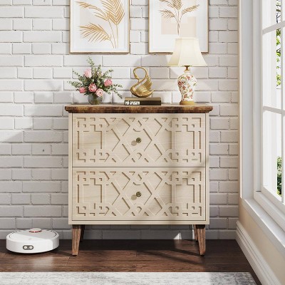 Beige and Brown 2-Drawer Wooden Legal Size File Cabinet