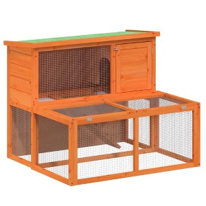 vidaXL Rabbit Hutch House - Pine Wood, Brown, 2-Tier Cage for Bunnies, Guinea Pigs & Small Pets - 40.2" x 35.4" x 33.3" - 1 of 4