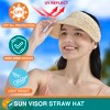 SUN CUBE Womens Sun Visor Hat, Straw Beach Hat Wide Brim UV Protection, Foldable Packable Cap, Roll Up Ponytail Summer Visor - 2 of 4