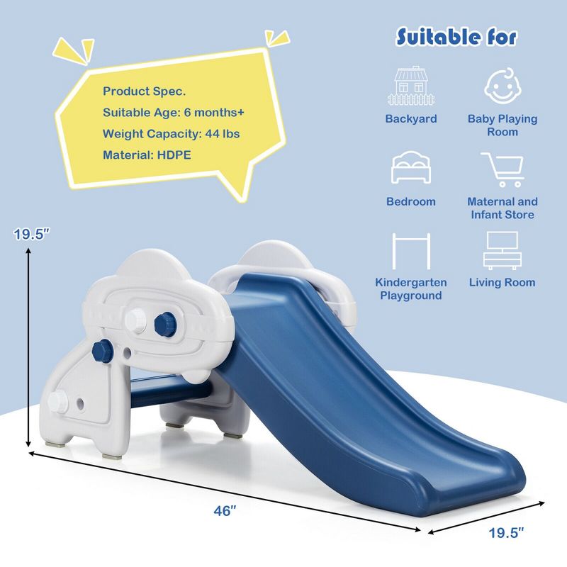 Costway Baby Slide Indoor First Play Climber Slide Set for Boys Girls Blue/Gray, 3 of 13
