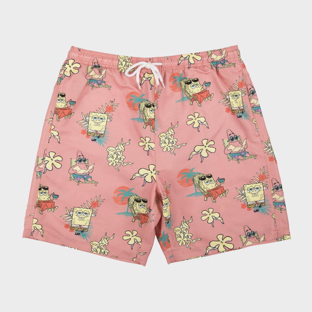 Photos - Swimwear Men's SpongeBob 8.5" Elastic Waist Swim Shorts - Pink L