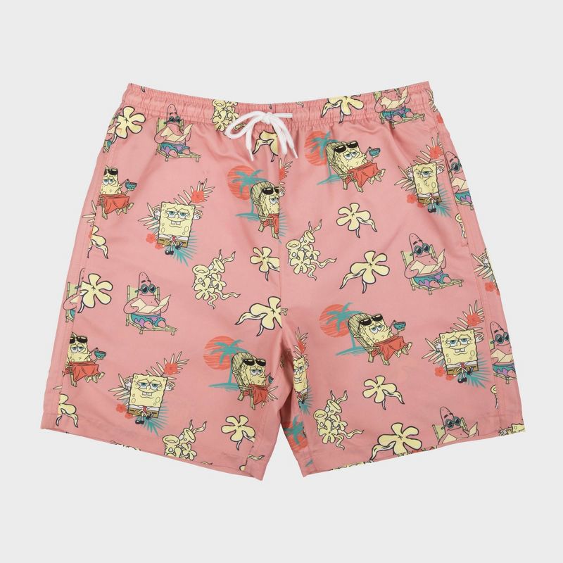 Men's SpongeBob 8.5" Elastic Waist Swim Shorts - Pink, 1 of 6