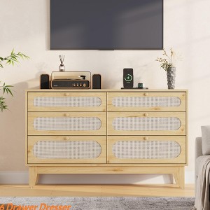 Rattan Drawer Dresser, with USB Ports and Outlets, 6 Chests of Drawers Storage for Bedroom Equipped with Anti-Tip Kits - 1 of 4