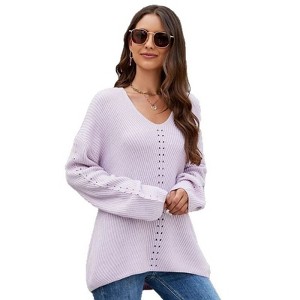 Coolmee Sweaters for Women Trendy Fall Fashion Long Sleeve Blouses V Neck Casual Lightweight Pullover Sweater - 1 of 4