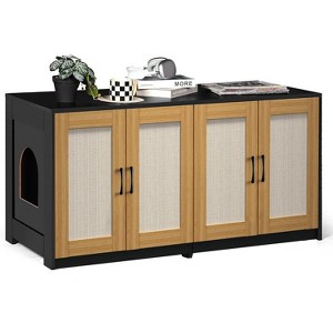 Double Room Litter Box Enclosure, 47 Inch Large Wood Litter Box TV Stand Furniture for 2 Cats with Sisal Doors and Sliding Drawers, Indoor Cat House - 1 of 4