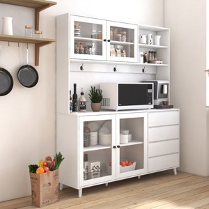 63" Large Microwave Cabinet With 4 Doors And 4 Drawers,Freestanding Kitchen Hutch Cabinet With Microwave Shelf-Cuddlewood - 1 of 4