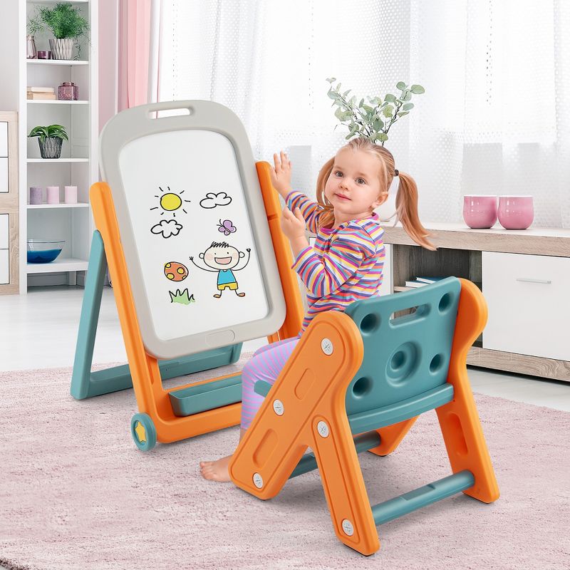 Costway Kids Easel w/Chair Art Easel for Kids Height Adjustable Art Easel Set for Kids, 4 of 11