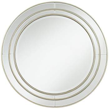 Noble Park San Simeon Round Vanity Decorative Wall Mirror Modern Beveled Glass Matte Champagne Frame 31 3/4" Wide for Bathroom Bedroom House Entryway