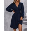 Women's Elegant Dress V Neck Long Sleeve High Waist Swing Prom Cocktail Short Dresses - 2 of 4