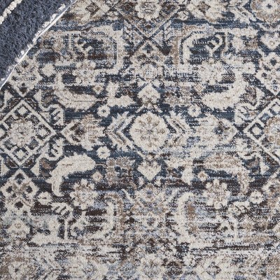 Antique Patina Blue and Beige Rectangular Wool Rug