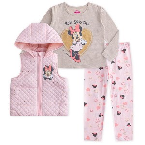 Disney Princess Minnie Mouse Frozen Elsa Anna Girls Long Sleeve Shirt, Vest and Legging Pants Set for Toddler and Little Kids - 1 of 4
