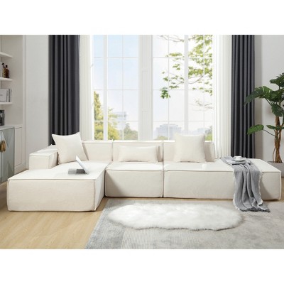 Christopher Knight Home Pyren 129.5" Modern L-Shaped 3-Seater Upholstered Sectional Sofa