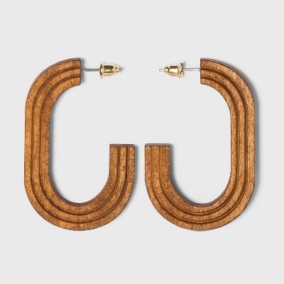 Grooved Open Oval Wood Hoop Earrings - Universal Thread™ Brown
