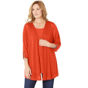 Catherines Women's Plus Size Shadow Stripe Cardigan - 1 of 4