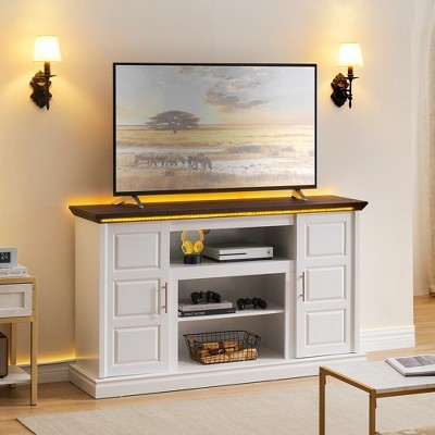 Garvee LED TV Stand for 65 Inch TV, Entertainment Center with Adjustable Shelf for Living Room, Bedroom, White