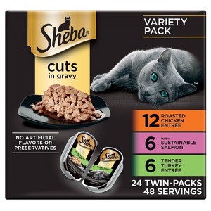 Sheba Perfect Portions Cuts in Salmon, Chicken, Seafood, Turkey and Gravy Flavor Variety Pack Wet Cat Food - 3.96lbs/24ct - 1 of 4