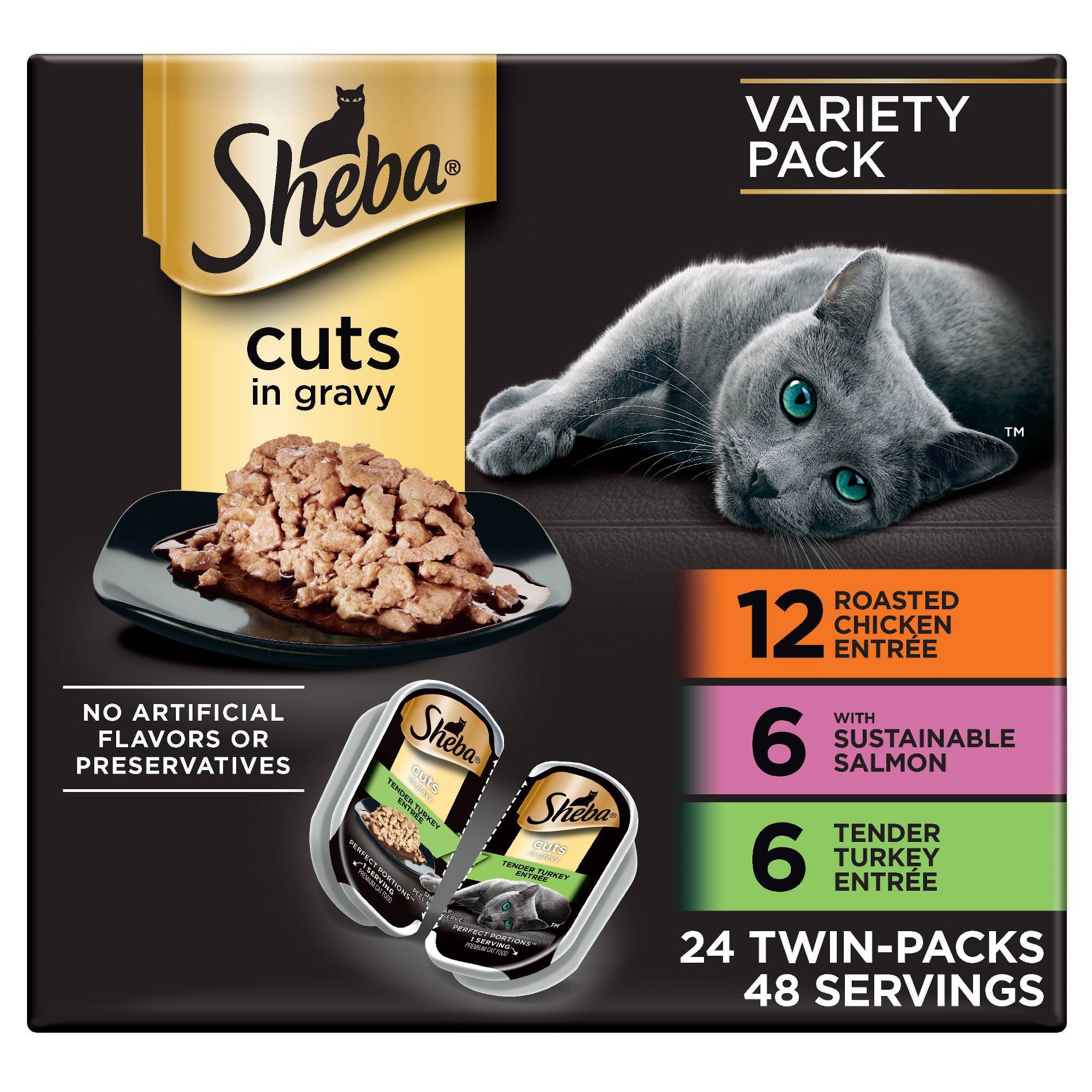 Sheba Perfect Portions Cuts in Salmon, Chicken, Seafood, Turkey and Gravy Flavor Variety Pack Wet Cat Food - 3.96lbs/24ct