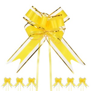 Unique Bargains Plastic Gold Edge Satin Gift Wrap Bows Pull Bows 20 Pcs - 1 of 4