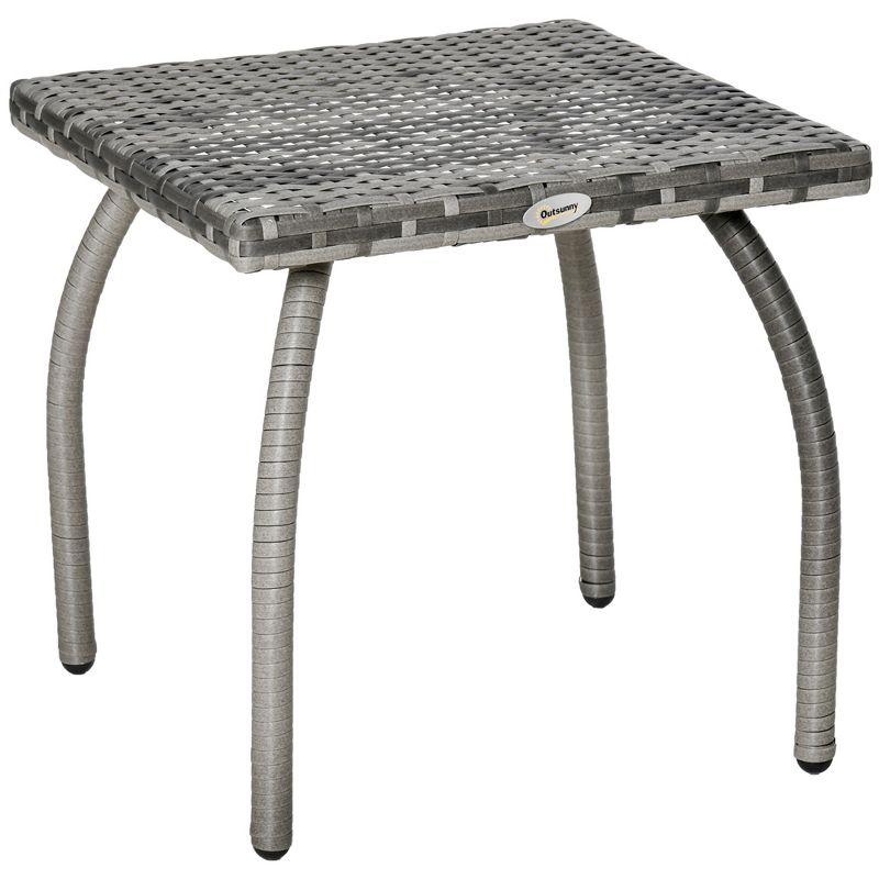Outsunny Rattan Wicker Side Table, End Table with All-Weather Material for Outdoor, Garden, Balcony, or Backyard, 1 of 7