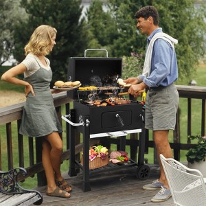 ROVSUN Charcoal Grill with Side Tables, Large Cooking Area, Individual Lifting Charcoal Trays, Pull-Out Ash Tray, BBQ Grill for Outdoor, Picnic - 1 of 4