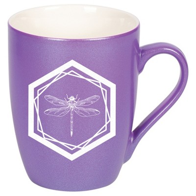 Elanze Designs 10 Ounce Ceramic Decorative Laser Engraved Geometric Design Giftable Novelty Tea Coffee Cup Mug Passion Purple Dragonfly
