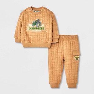 Baby Boys' 2pc John Deere Tractors Pullover & Bottom Set - Orange - 1 of 4
