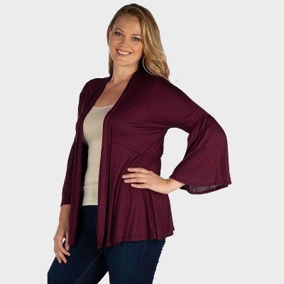 24seven Comfort Apparel Womens Plus Flared Bell Sleeve Open Front Cardigan