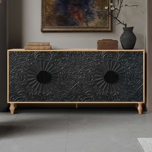 ORRD Carved Flower Door Large Storage Cabinet With Metal Handle Suitable For Living Room, Kitchen, Entryway(Natural Wood) - 1 of 4