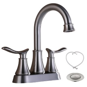 Gulches Brushed Nickel Bathroom Faucet, 2-Handle, 4-Inch Centerset, Includes Pop-up Drain & Supply Hoses - 1 of 4