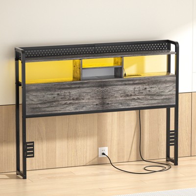 Aheaplus Storage Headboard with Led Lights & Charging Station