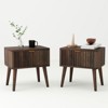 MUUEGM Fluted Nightstand, Mid Century Modern Walnut Bedside Table with Drawer, 19" Solid Wood End Table for Bedroom & Living Room - 2 of 4