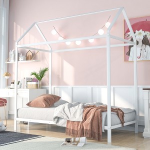 Twin Size Metal Platform Bed with Roof for Kids - 1 of 4