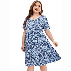 Coolmee Womens Summer Maxi Dress Plus Size Casual  Short Sleeve Ruffle Tiered V Neck Swing Long Sundress - 1 of 4