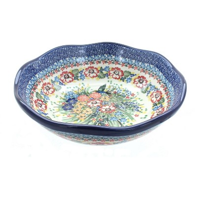 Blue Rose Polish Pottery Hummingbird Large Scallop Bowl