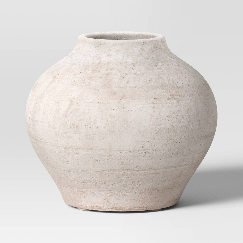 Small Ceramic Rustic Artisan Vase - Threshold™: Neutral Distressed Decor, 7" Bouquet Holder