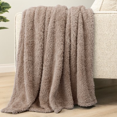 Cozy Sherpa Fleece Throw Blanket in Taupe - Lightweight & Machine Washable