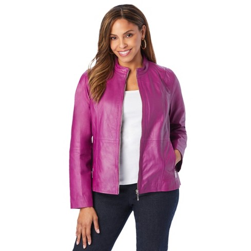 Jessica London Women s Plus Size Zip Front Leather Jacket 26 W